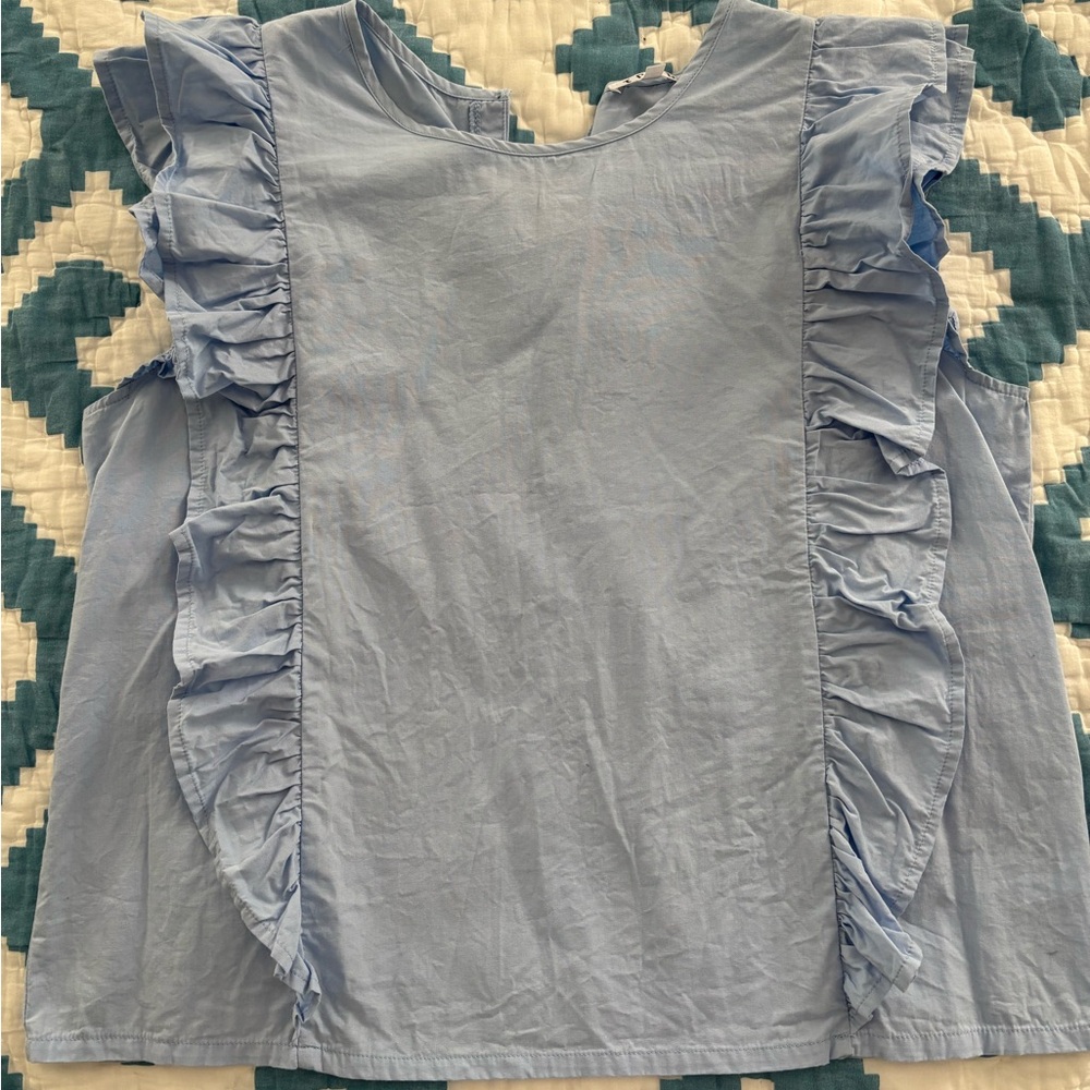 Light Blue Ruffle Sleeve Top